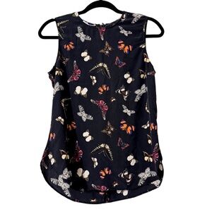 Equipment Femme Black Butterfly Print Silk Sleeveless Blouse Shell XS